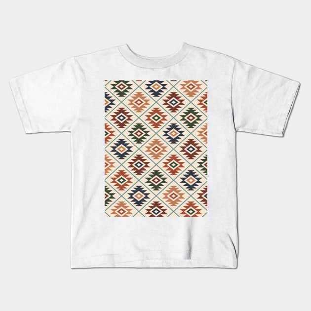 Aztec Symbol Color on Cream Repeat Pattern Kids T-Shirt by NataliePaskell